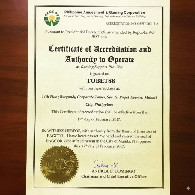 Nhà cái uy tín Tobet88 được cấp phép bởi PAGCOR